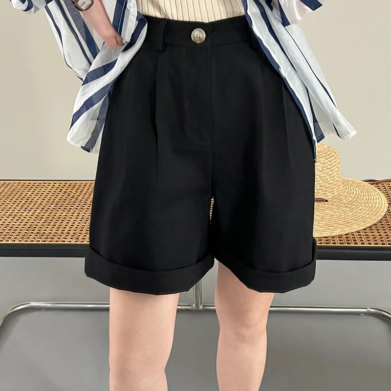 [Korean style] High Waist Pleated A-line Bermuda Shorts