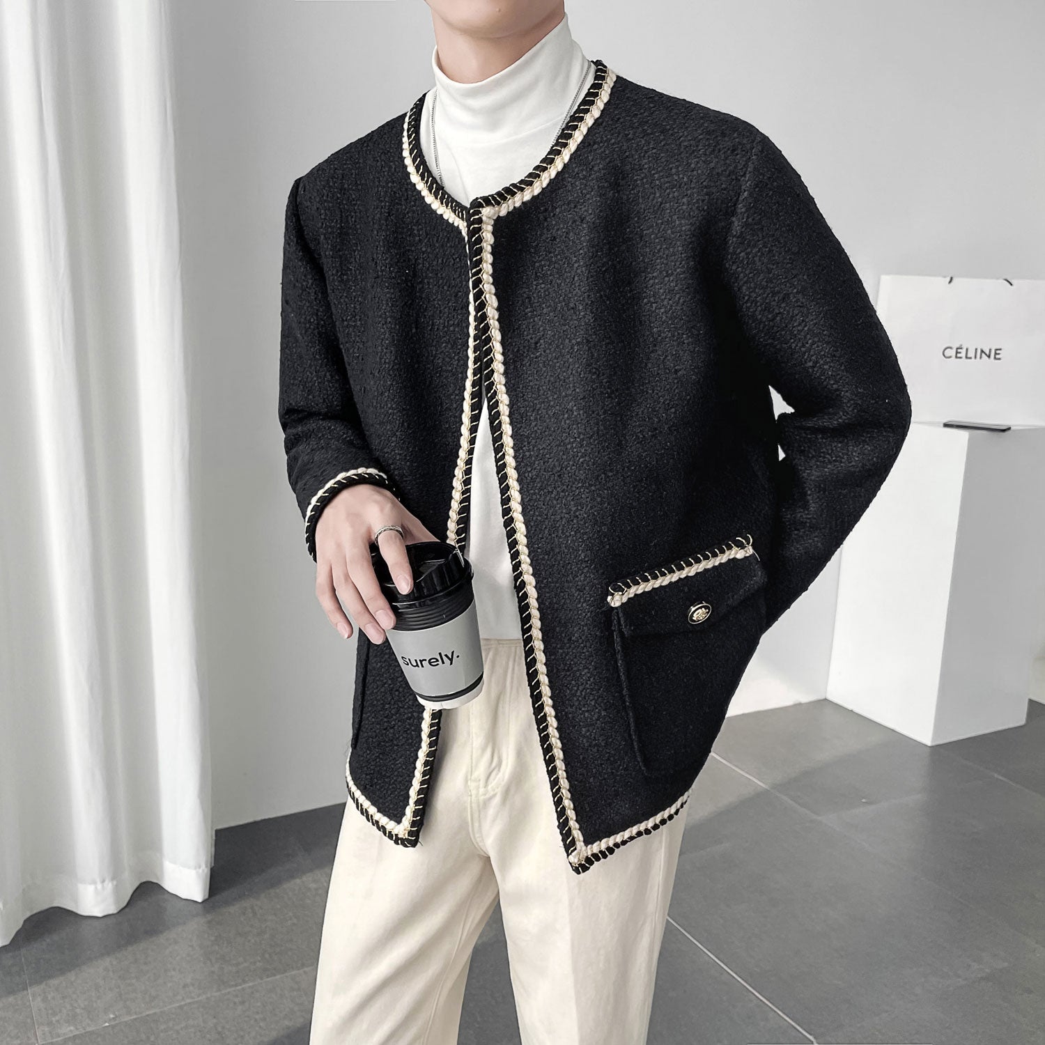 [Korean Style] Black/white Oversize Tweed Jackets