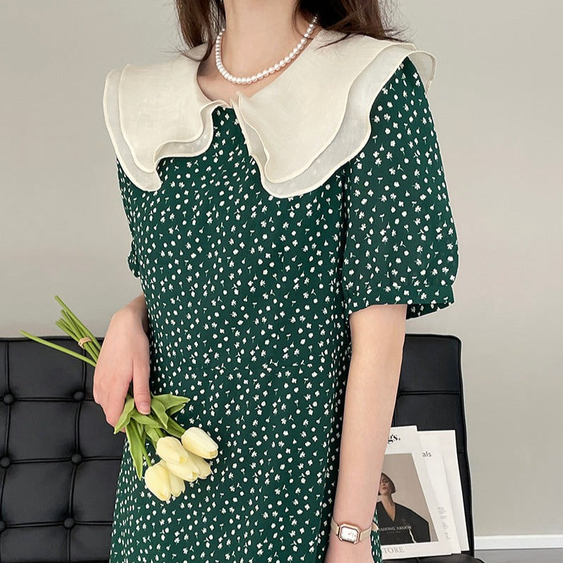 [Korean Style] Vintage Style Puritan Collared Floral Midi Dress
