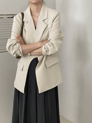 [Korean Style] 2 Color High Quality Loose Fit Button Belted Blazer