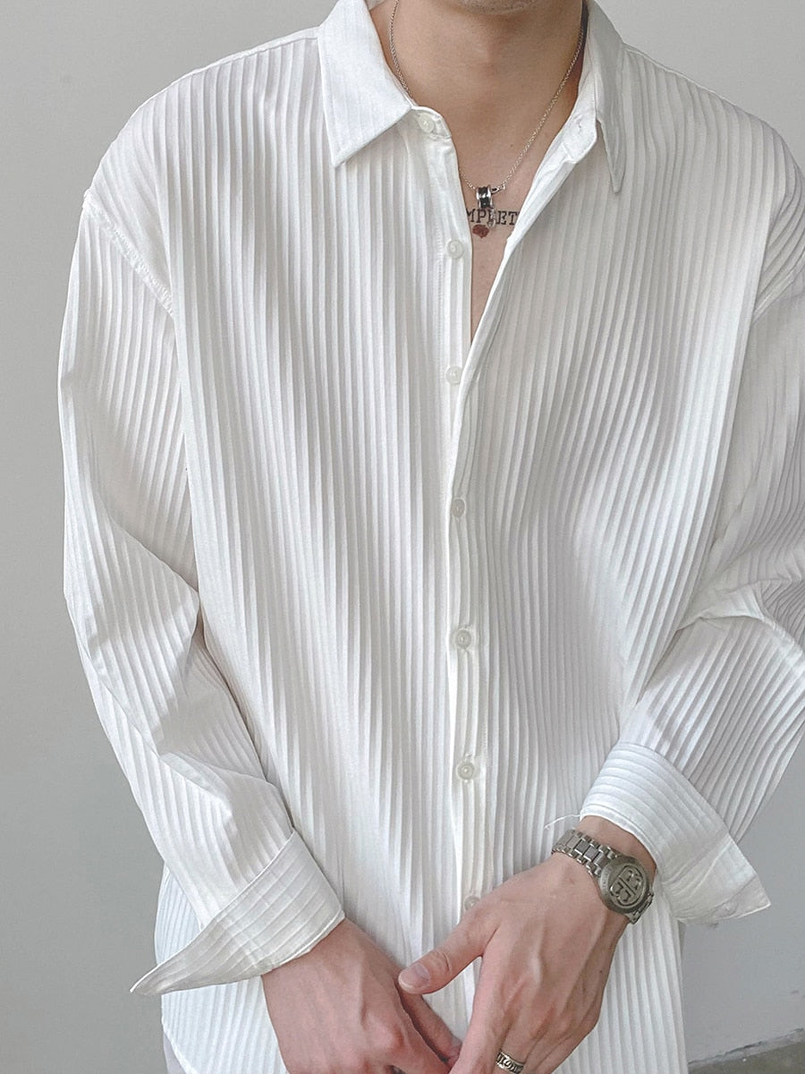 [Korean Style] Black/White Long-Sleeved Shirts Stripe Shirts