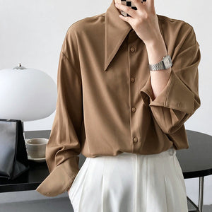 Korean Style] Color Patch Long Sleeve Belted Shirt Dress – Ordicle