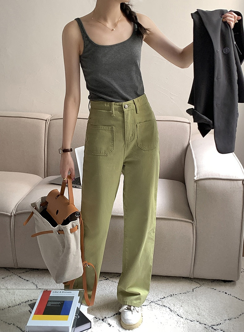 [Korean Style] 4 Color High Rise Wide Leg Straight Jeans