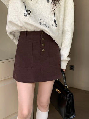 [Korean Style] Corduroy High Waist A line Short Skirt