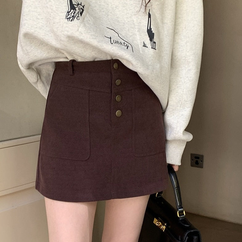[Korean Style] Corduroy High Waist A line Short Skirt