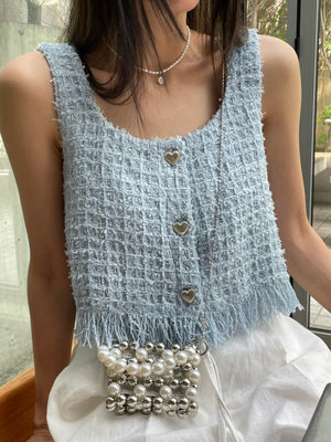 [Korean Style] 3 Color Chic Square Collared  Tweed Cami