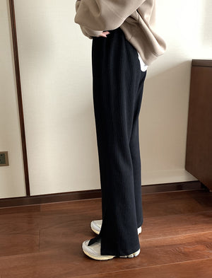 [Korean Style] Corduroy Cinched Waist Flare Pants w/ Slit