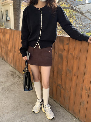 [Korean Style] Corduroy High Waist A line Short Skirt