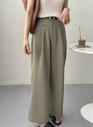 [Korean Style] 2 Color High Waist Wide Leg Pleated Trousers