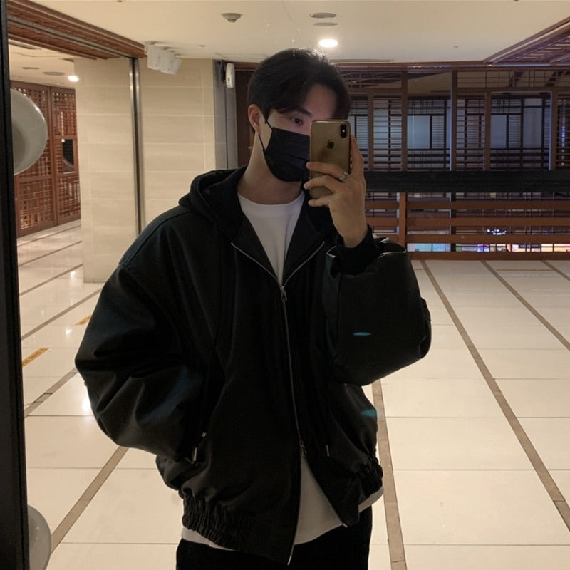 [Korean Style] Black Hooded Bomber Jackets