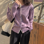 [Korean Style] 3 Color Lace Trimmed Puff Sleeve Round Neck Cardigan