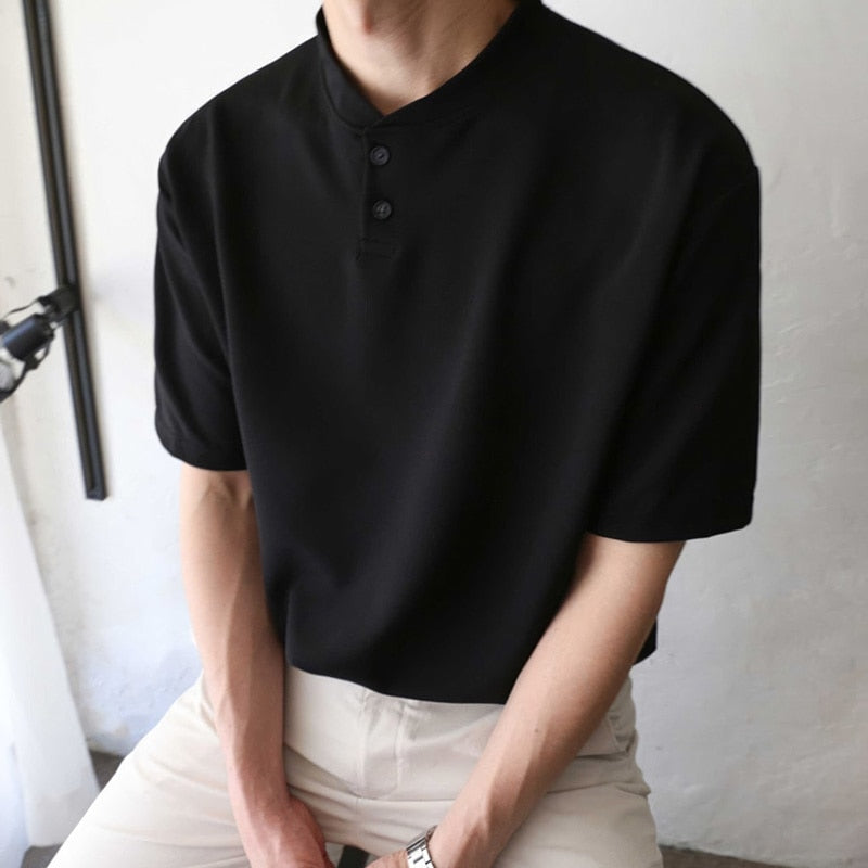 [Korean Style] 4 Colors Mock Neckline Polo shirts