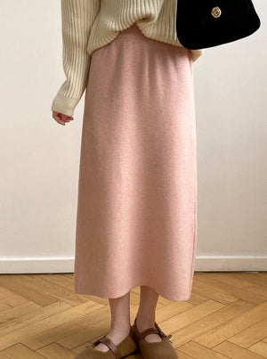 [Korean Style].9 Color High Waist Straight Long Knit Skirt