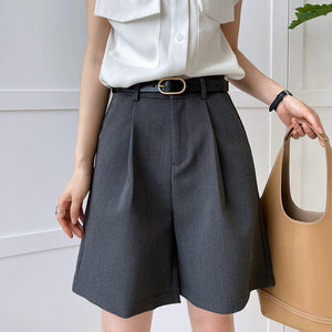 [Korean Style] Solid Color Pleated Bermuda Dress-up Shorts
