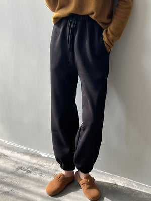 [Korean Style] 2 Color High Waist Drawstring Fleeced Sweatpants