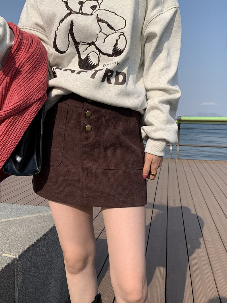 [Korean Style] Corduroy High Waist A line Short Skirt