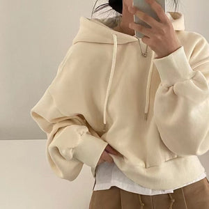 [Korean Style] 5 Color Dropped Shoulder Crop Sweatshirt Hoodie