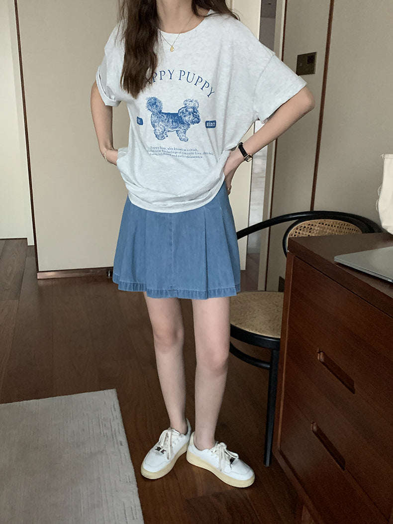 [Korean Style] Loose Fit Short Sleeve Puppy Graphic Tee