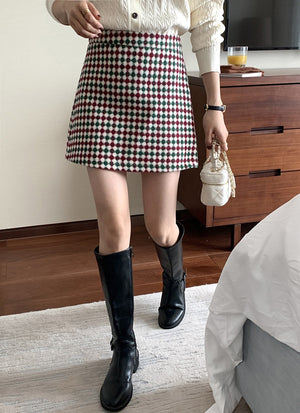 [Korean Style] Holiday High Waisted Check A-line Short Skirt