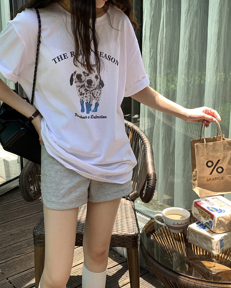 [Korean Style] Oversized Fit Puppy Graphic Box Tee