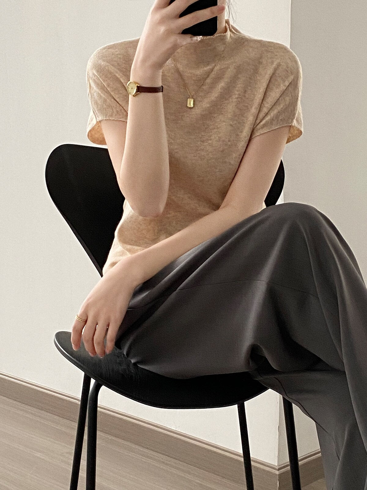 [Korean Style] 5 Color Mock Neck Cap Sleeve Knit Top