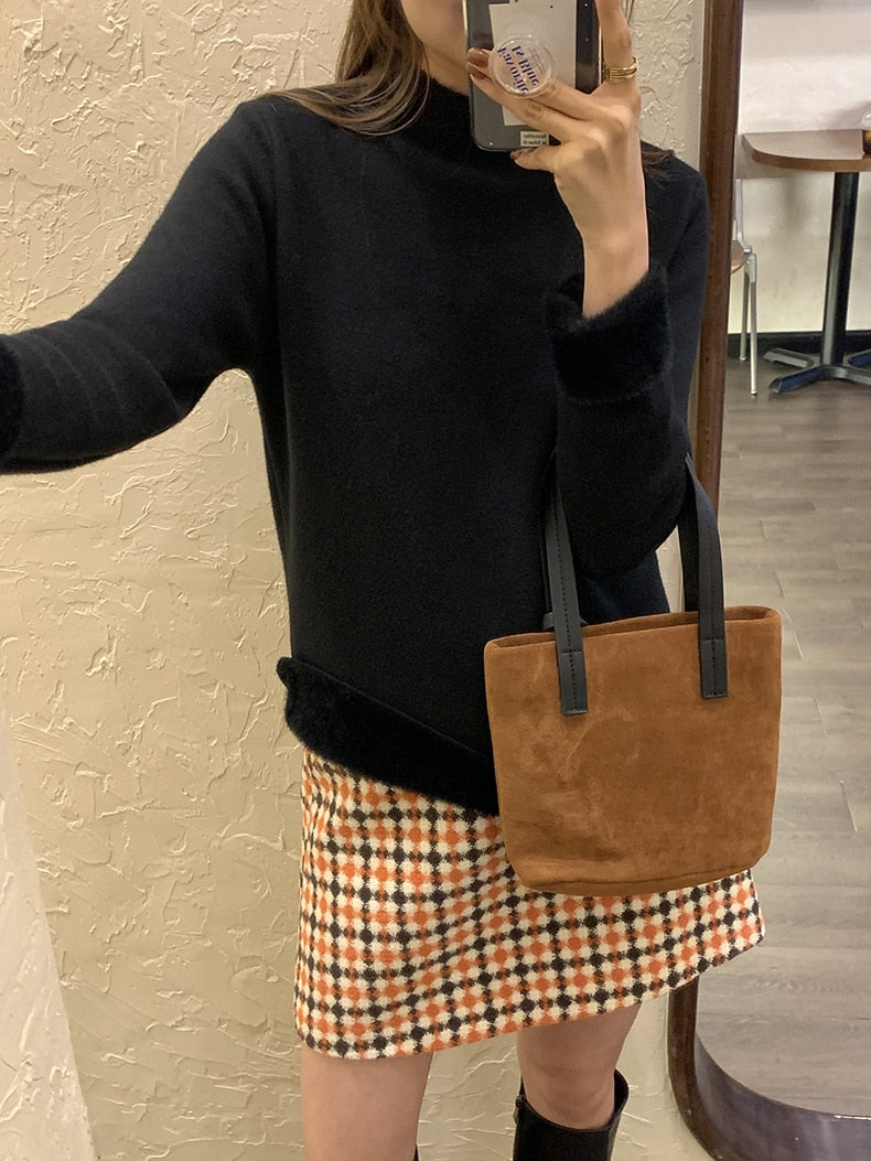 [Korean Style] Cozy Cozy 4 Solid Color Fleece Lined Mock Neck Knit Top