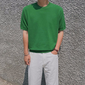 [Korean Style] 2 Colors 1/2 Round Neck Knitted T-shirts