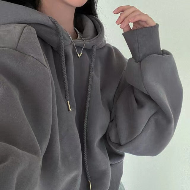 [Korean Style] 5 Color Dropped Shoulder Crop Sweatshirt Hoodie
