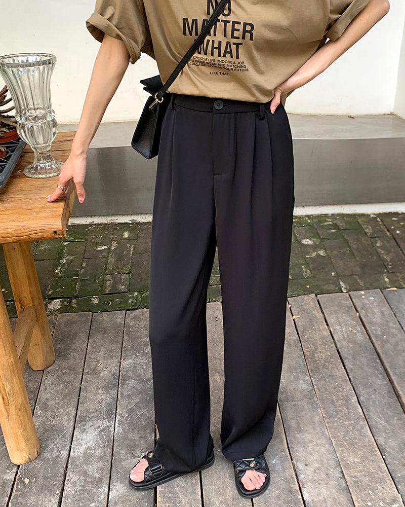 Korean Style] 4 Colors Cinched Waist Pleated Wide leg Trouser – Ordicle