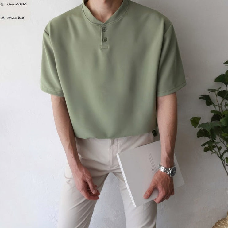 [Korean Style] 4 Colors Mock Neckline Polo shirts