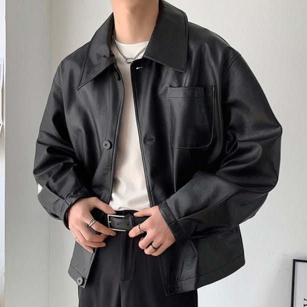 [Korean Style] Pomp Oversized Leather Jackets