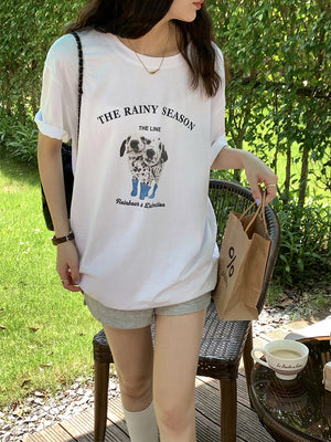 [Korean Style] Oversized Fit Puppy Graphic Box Tee