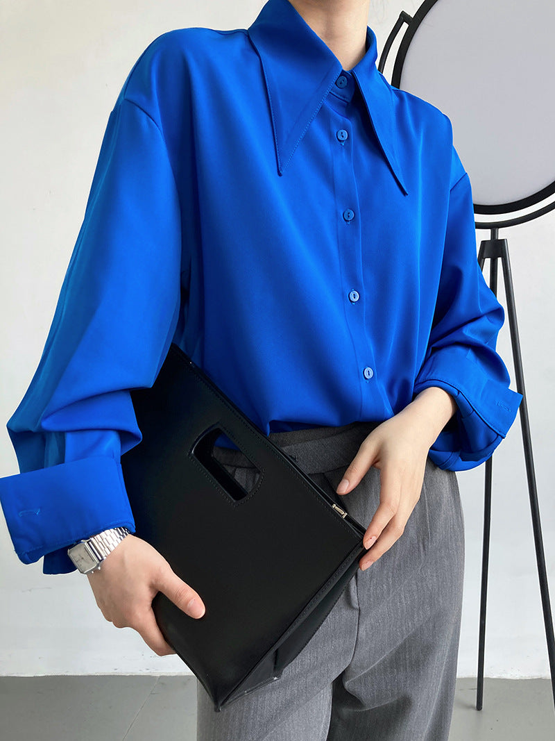 [Korean Style] Solid Color Pointy Collared Blouse