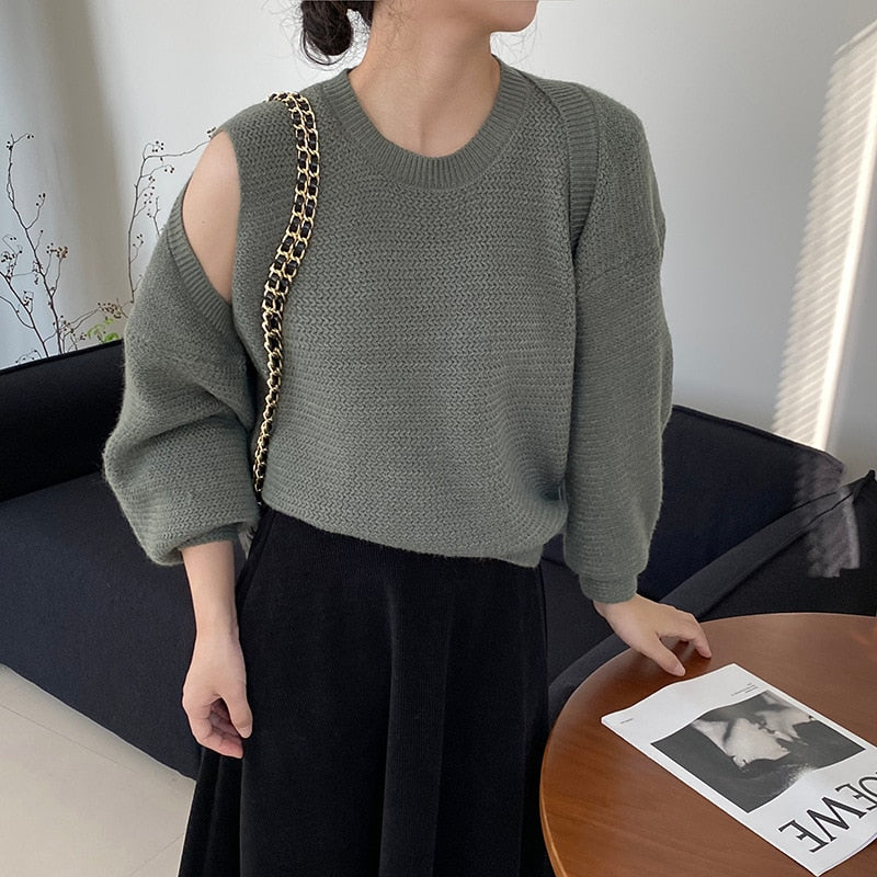 [Korean Style] Laidback Solid Color O-neck Sleeveless Knit Top w/ Long Sleeve Cardigan 2pc Set