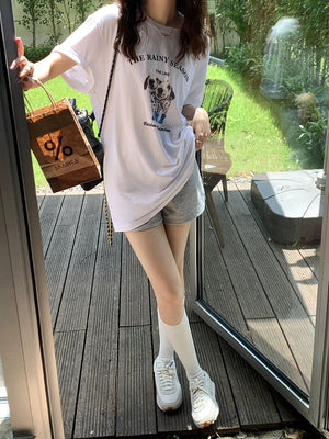 [Korean Style] Oversized Fit Puppy Graphic Box Tee