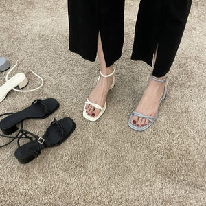 [Korean Style] Solid Color Strappy Heeled Sandals