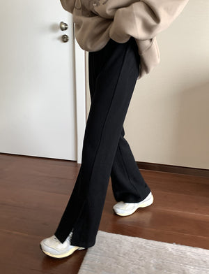 [Korean Style] Corduroy Cinched Waist Flare Pants w/ Slit