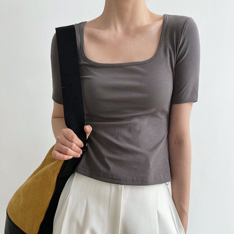 [Korean Style] Square Neck Short Sleeve T-Shirt