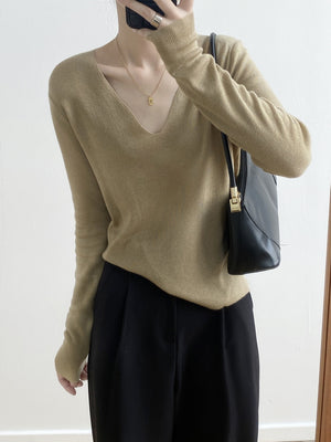 [Korean Style] Soft & Comfy Irregular Neckline Slim Fit Knit Top