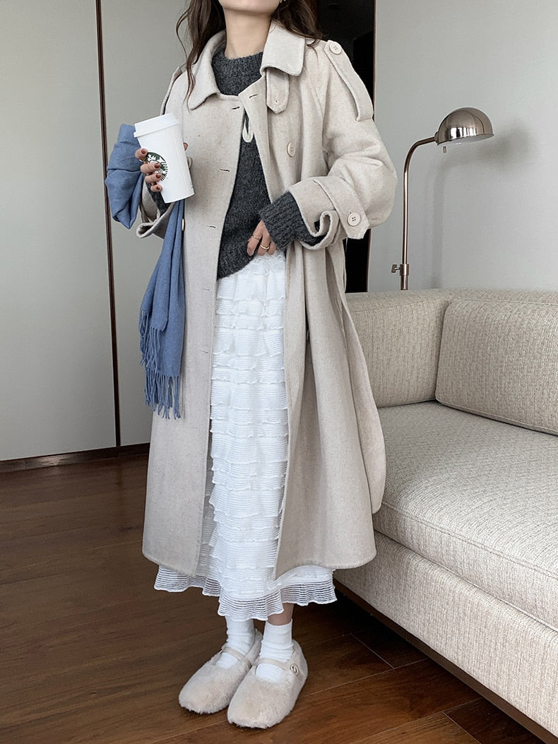 [Korean Style] High Waist  White Tulle Tiered Long Skirt