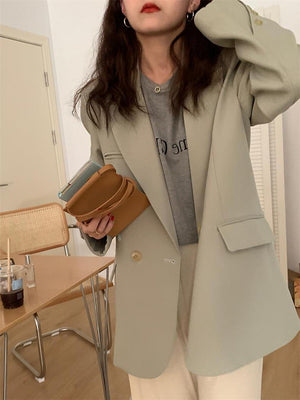 [Korean Style] Solid Color Loose Fit Double Breasted Blazer