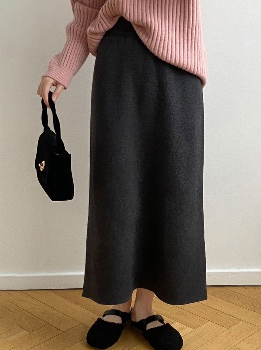 [Korean Style].9 Color High Waist Straight Long Knit Skirt