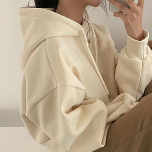 [Korean Style] 5 Color Dropped Shoulder Crop Sweatshirt Hoodie