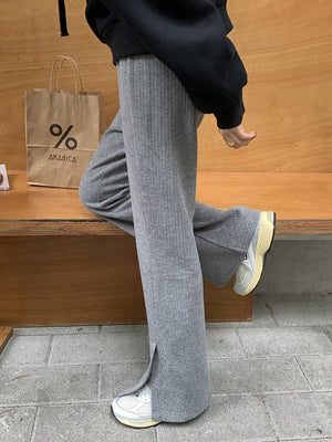 [Korean Style] Corduroy Cinched Waist Flare Pants w/ Slit