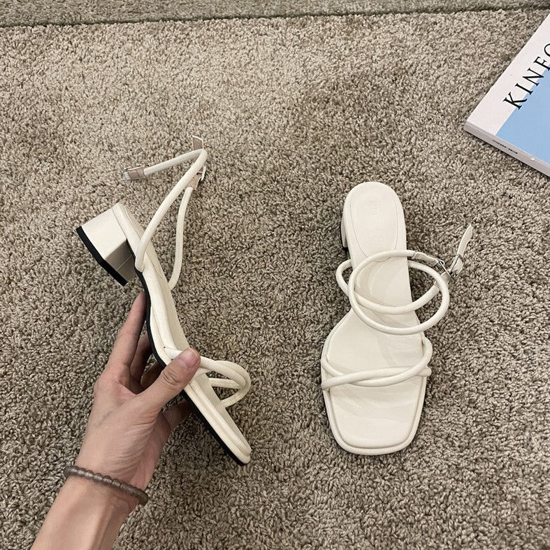 [Korean Style] Solid Color Strappy Heeled Sandals