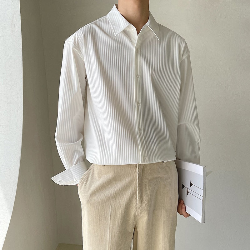 Korean Style] Black/White Long-Sleeved Shirts Stripe Shirts – Ordicle
