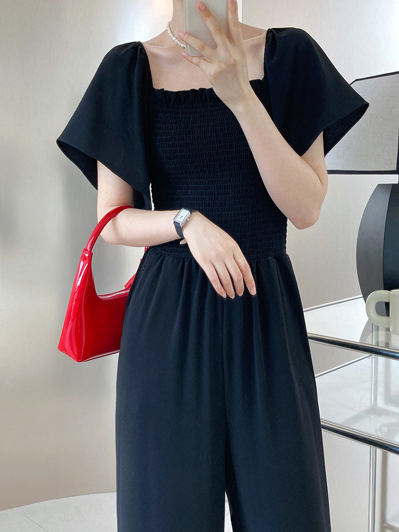 [Korean Style] Square Neck Short Sleeve Off-shoulder Jumpsuit Romper