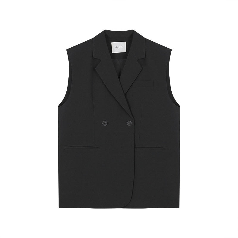 [Korean Style] High Quality Loose Fit Double Breasted Collared Blazer Vest
