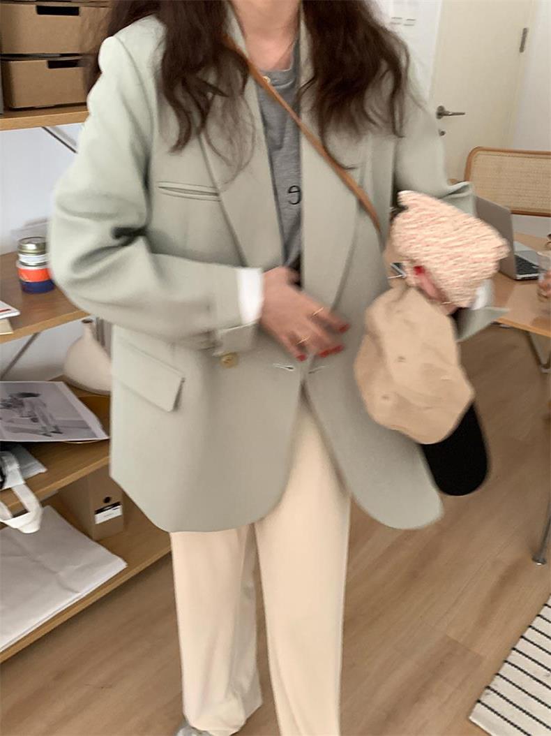 [Korean Style] Solid Color Loose Fit Double Breasted Blazer