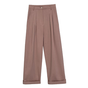 Korean Style] Solid Color High Waist Pleated Cropped Pants – Ordicle